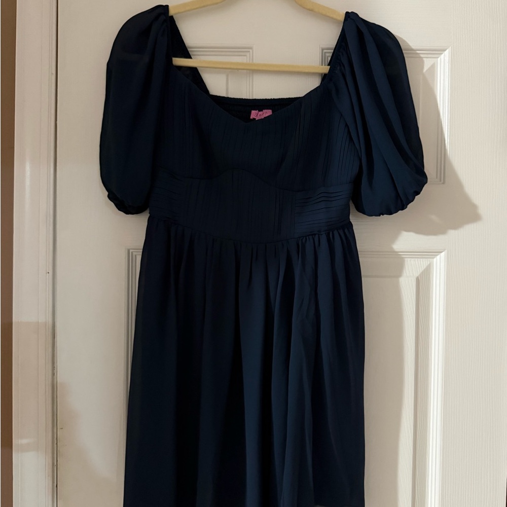 Francesca's Collections Dark Blue Puff Sleeve Mini Dress
